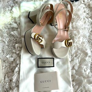Brand New Gucci White Marmont 55 Sandal Platforms